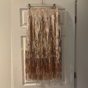 Lulus Rose Gold Sequin Fringe Skirt never worn with tags